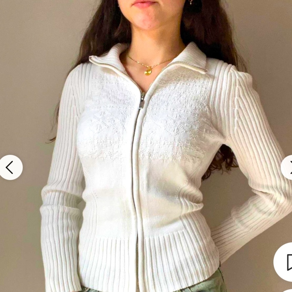 💥EUC💥 Eddie Bauer Sport Ivory Ribbed Zip Front Sweater - Size Medium✨✨✨